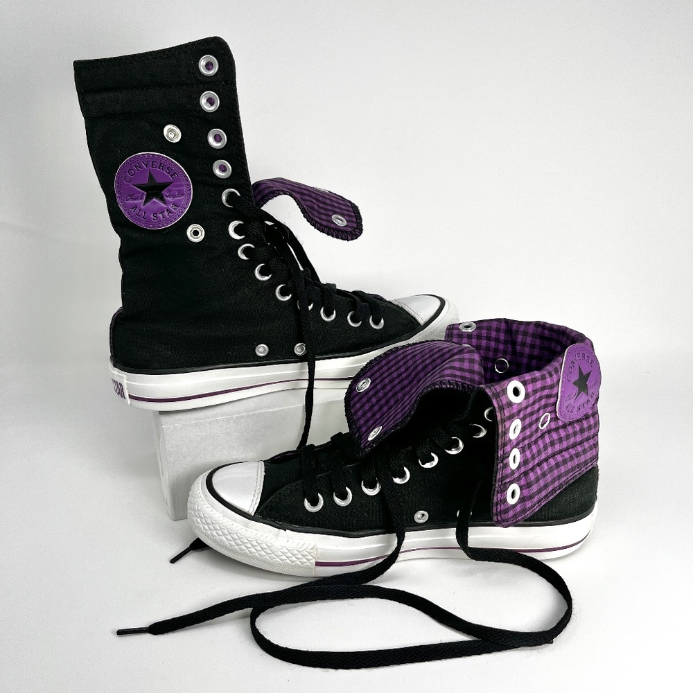 ⛔️ SOLD! ⛔️ Converse Women's 7 CTAS Extra Hi Top Fold Down Sneakers Black Purple